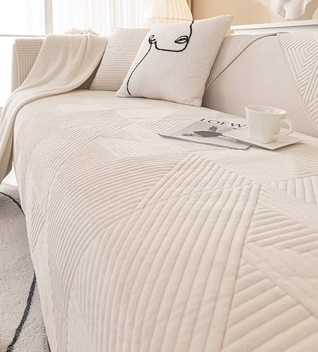 Miniatura 6 de vctops Funda de sofá de felpa de terciopelo de color liso, funda acolchada geométrica para sofá modular, funda gruesa y suave antideslizante para