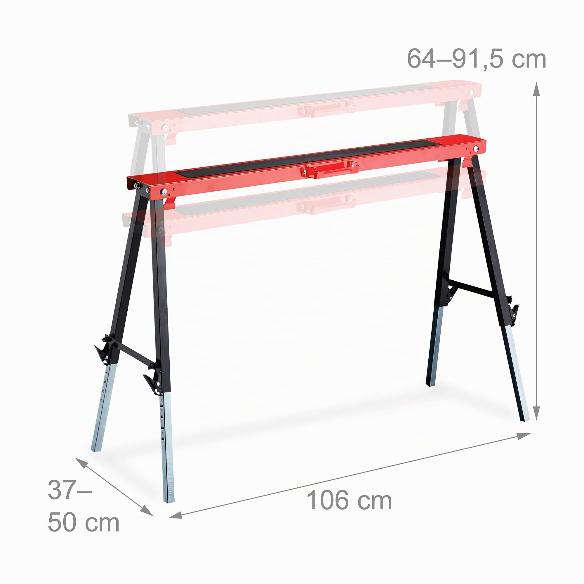 Relaxdays Tréteaux métalliques, Lot de 2, HxLxP 91,5 x 106 x 50 cm, Charge Max. 150 kg, télescopiques, métal, Rouge