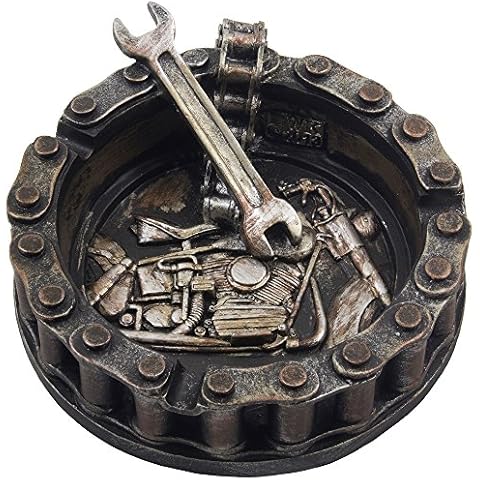 Decorative Motorcycle Chain Ashtray with Wrench and Bike Motif Great for a Biker Bar & Harley Mechanics Shop Smoking Room Decor As Unique Father's Day Gifts for Men or Smokers Cover