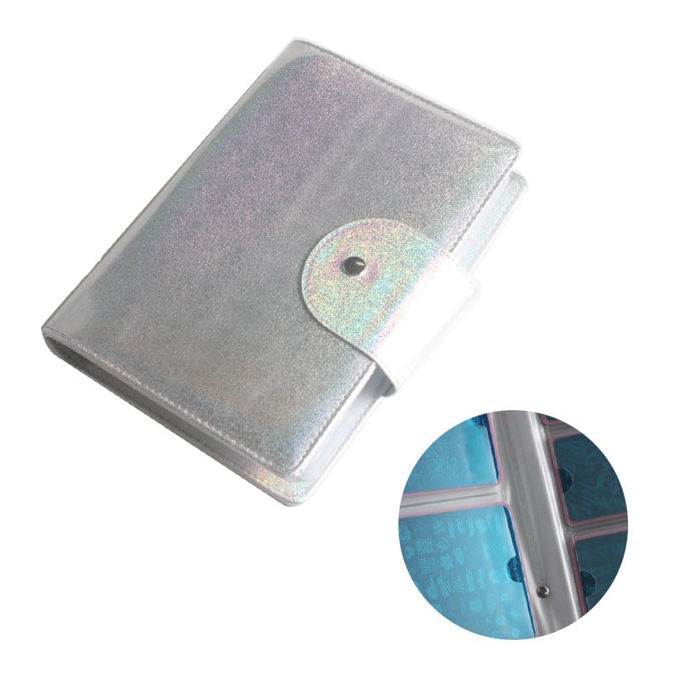 FingerAngel 50 Slots Image Stamper Plate Collection Nail Art Stamp Plate Stamping Plates Cases Stamp Nail Template Organzier for 6.0x12.0cm and 9.5X14.5CM Nail Art Plates (Laser Silver) - Image 3
