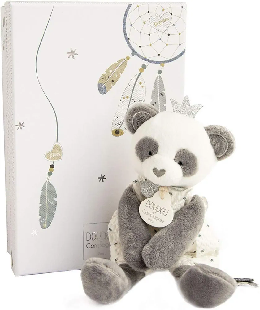Doudou et Compagnie - Peluche Panda - 20 cm - Collection Attrape-Rêves - Peluche Douceur Poétique - avec Boite Cadeau - Idée Cadeau Naissance ou Anniversaire - Garantie Doudou Perdu - DC3540