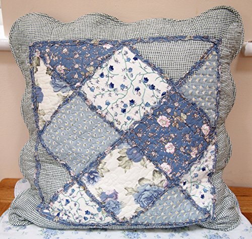 Style Shabby Chic Motif Patchwork Floral Bleu-Lot de 2 housses de coussin en coton 18 cm Cover