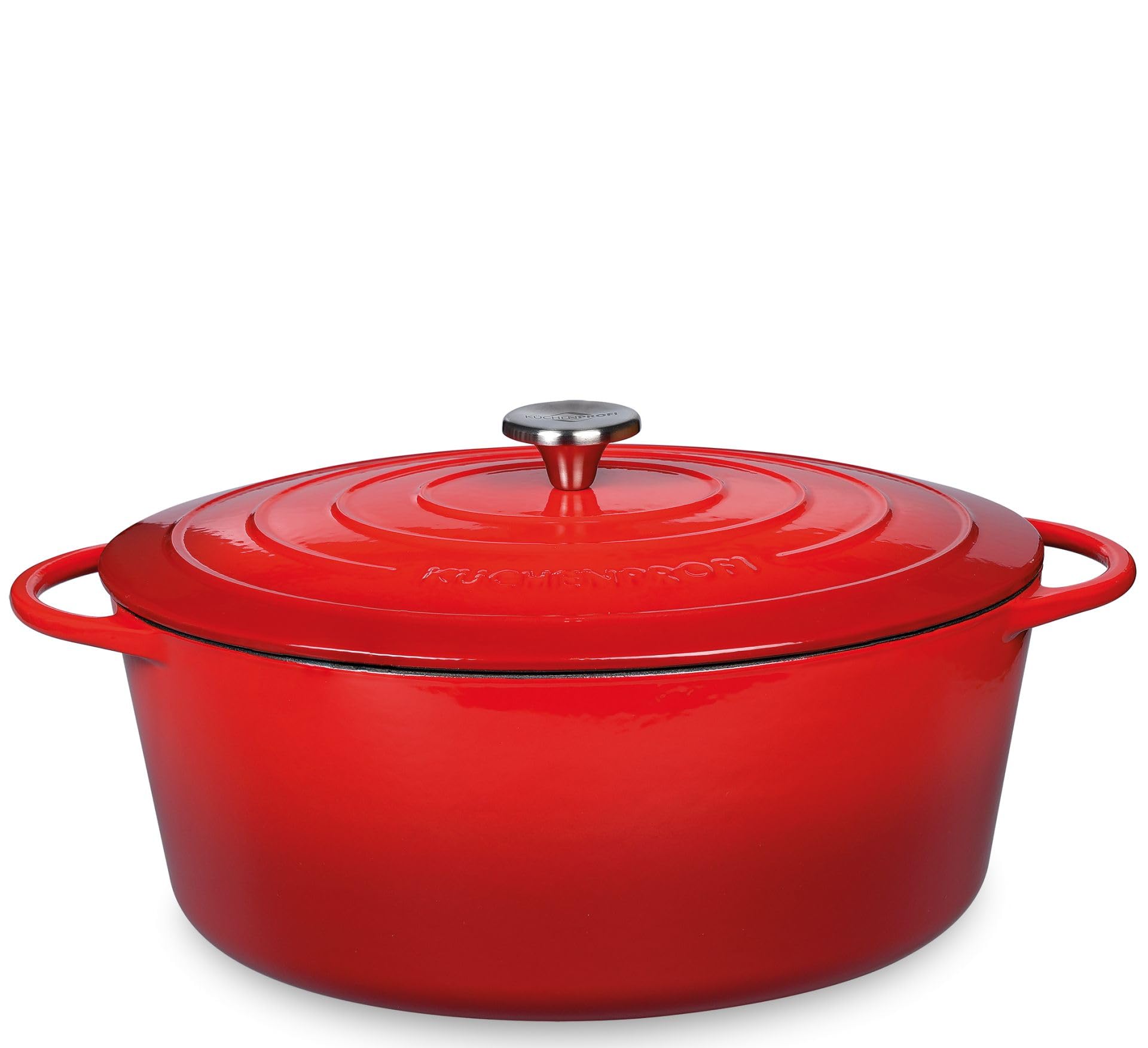 Küchenprofi Gusseisen Bräter mit Deckel, rot/innen schwarz, 40 cm, Schmortopf, Auflaufform, Dutch Oven, Brotbacktopf, emailliert, für alle Herdarten(inkl. Induktion), zum Schmoren, Backen, Braten
