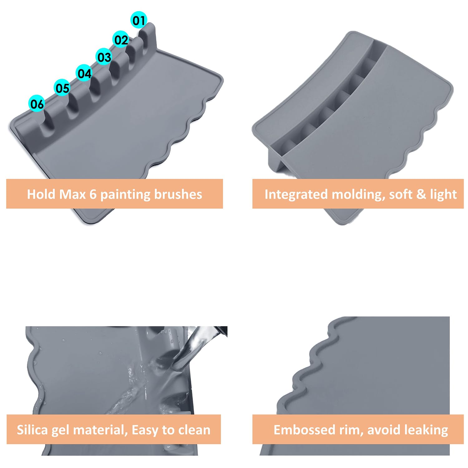 Lot De 3 Supports Pour Pinceaux En Silicone - Pour Aquarelle, Acrylique, Huile - Avec Zone De Mélange