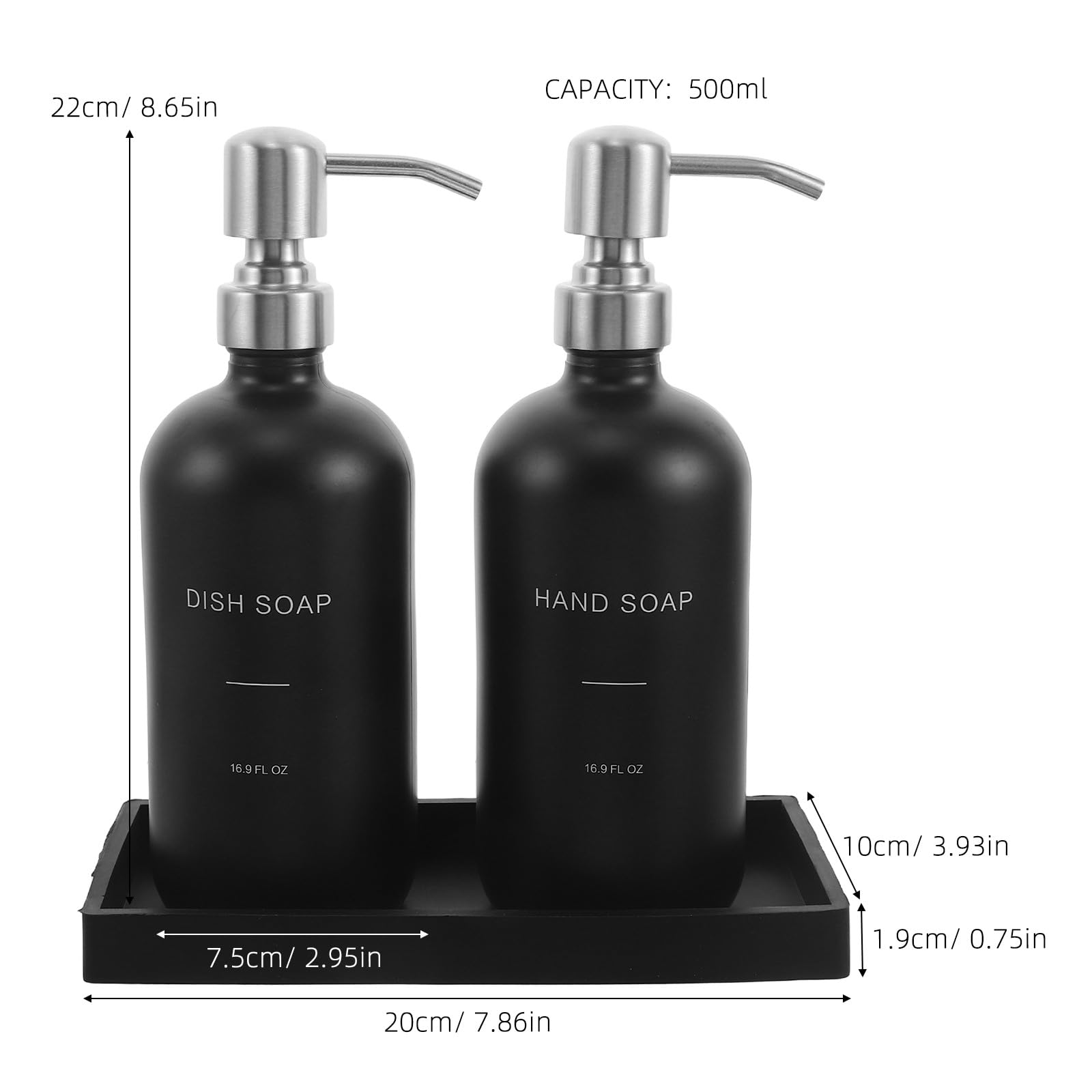 1 Set Dispenser di sapone in vetro: Dispenser di sapone liquido per le mani da bagno con vassoio - Flacone con pompa ricaricabile da 500 ml per lavello da cucina, lavaggio piatti e bagno