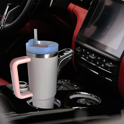 Miniatura 6 de Vaso de 30 onzas con asa y tapa de popote para agua, vaso aislado de acero inoxidable sellado al vacío de doble pared, taza de viaje para bebidas