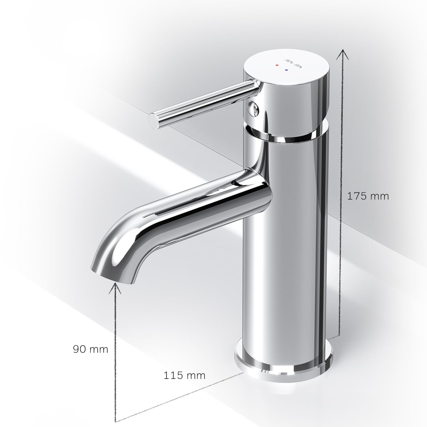 Wasserhahn Bad, Waschtischarmatur mit Klick-Ablaufgarnitur Chrom, Badarmatur aus Messing, Waschbecken Armatur Badezimmer, Einhebelmischer, Mischbatterie Waschbecken, AM.PM Spike