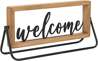 NIKKY HOME Wooden Welcome Sign, Rustic Table Signs Freestanding Word Sig...
