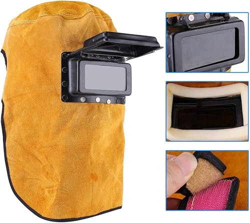 Miniatura 2 de Máscara de casco de soldadura con lente, sombrero de trabajo con capucha de soldadura de cuero, máscara de protección de casco de soldadura