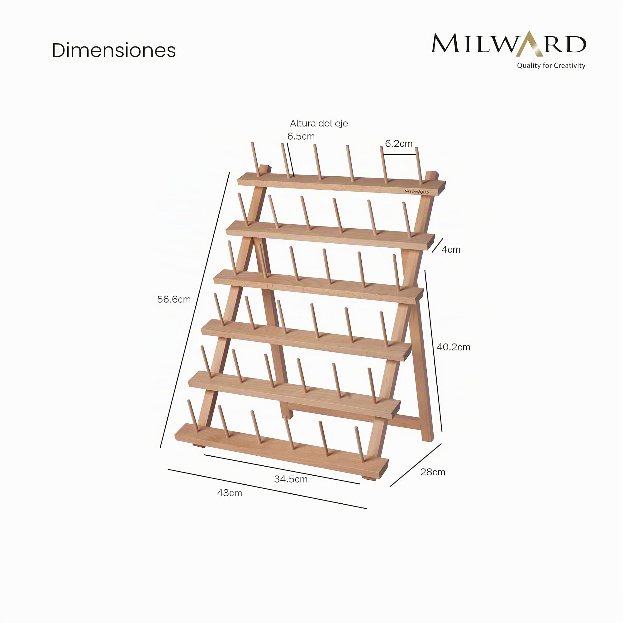 Milward Soporte para Hilo Overlock - Portacarretes de Hilo de Madera, Independiente o montado en la Pared, 36 carretes, 43 x 57 cm