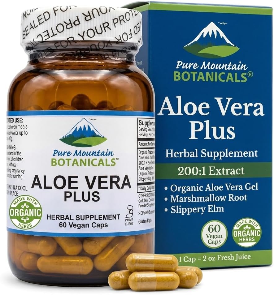 Aloe Vera Plus Capsules. 200:1 Extract. Kosher Organic Dried Aloe Vera Gel, Marshmallow Root, Slippery Elm