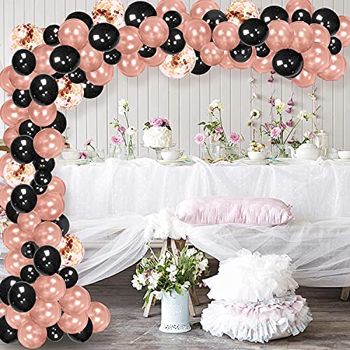 Image of Pearl Latex Balloon Arch Decoration Kit (Rose Gold, Black) -112 Pieces