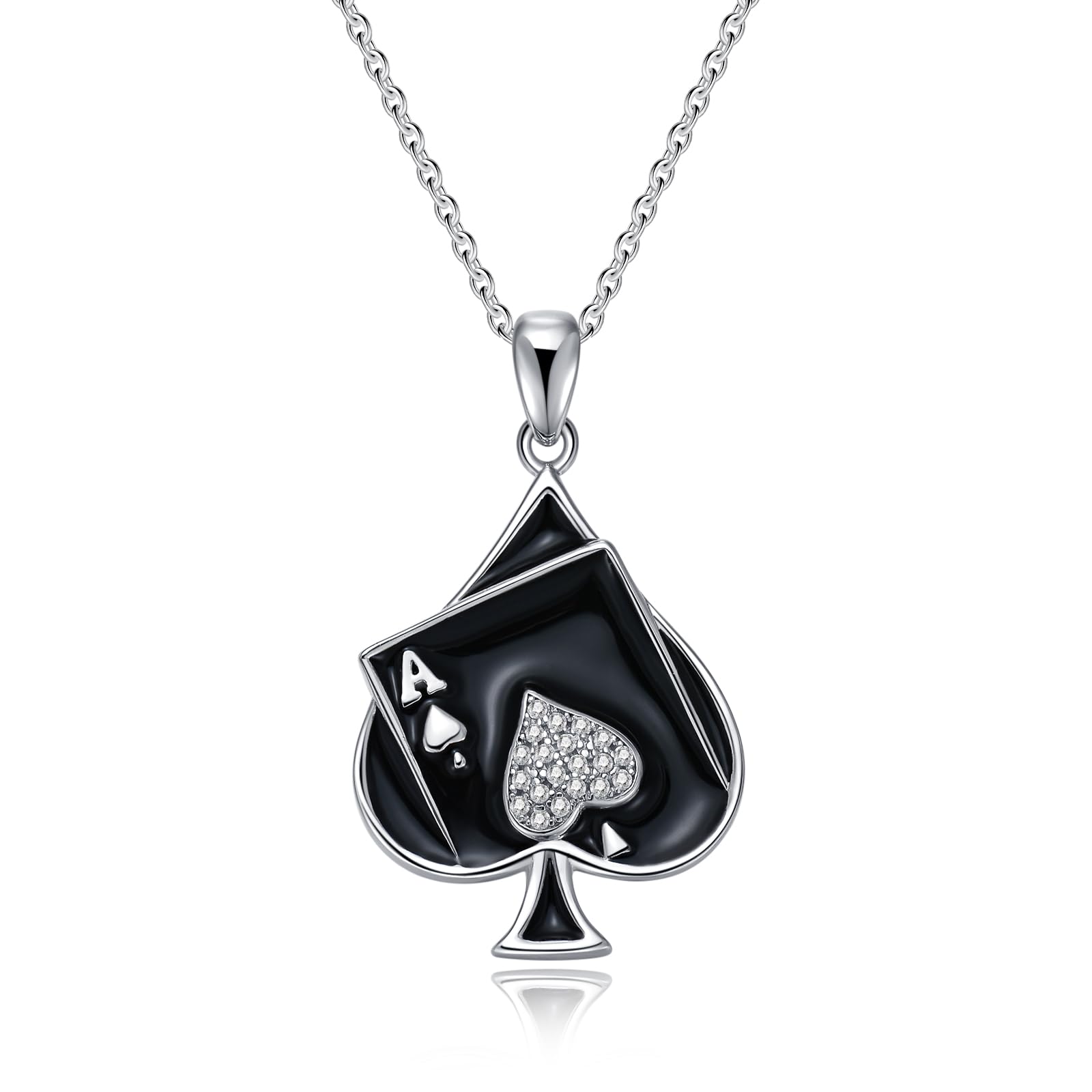 LWQQWL Ace Poker Necklace for Women 925 Sterling Silver Ace of Spades/Hearts/Queen Pendant Necklace Playing Card Jewelry Gifts