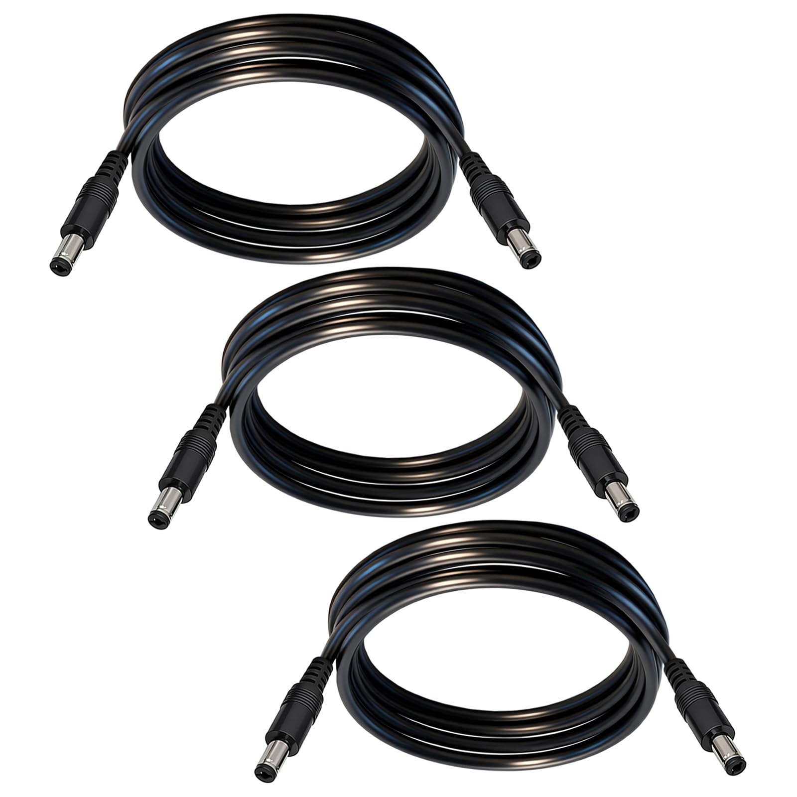 5.5mm x 2.1mm 12V DC Power Cable 3-Pack,DC5521 Male to Male Extension Cable 18AWG for CCTV Surveillance Camera,LED Strip Light Dimmer,Solar Panels,Router,6.6FT