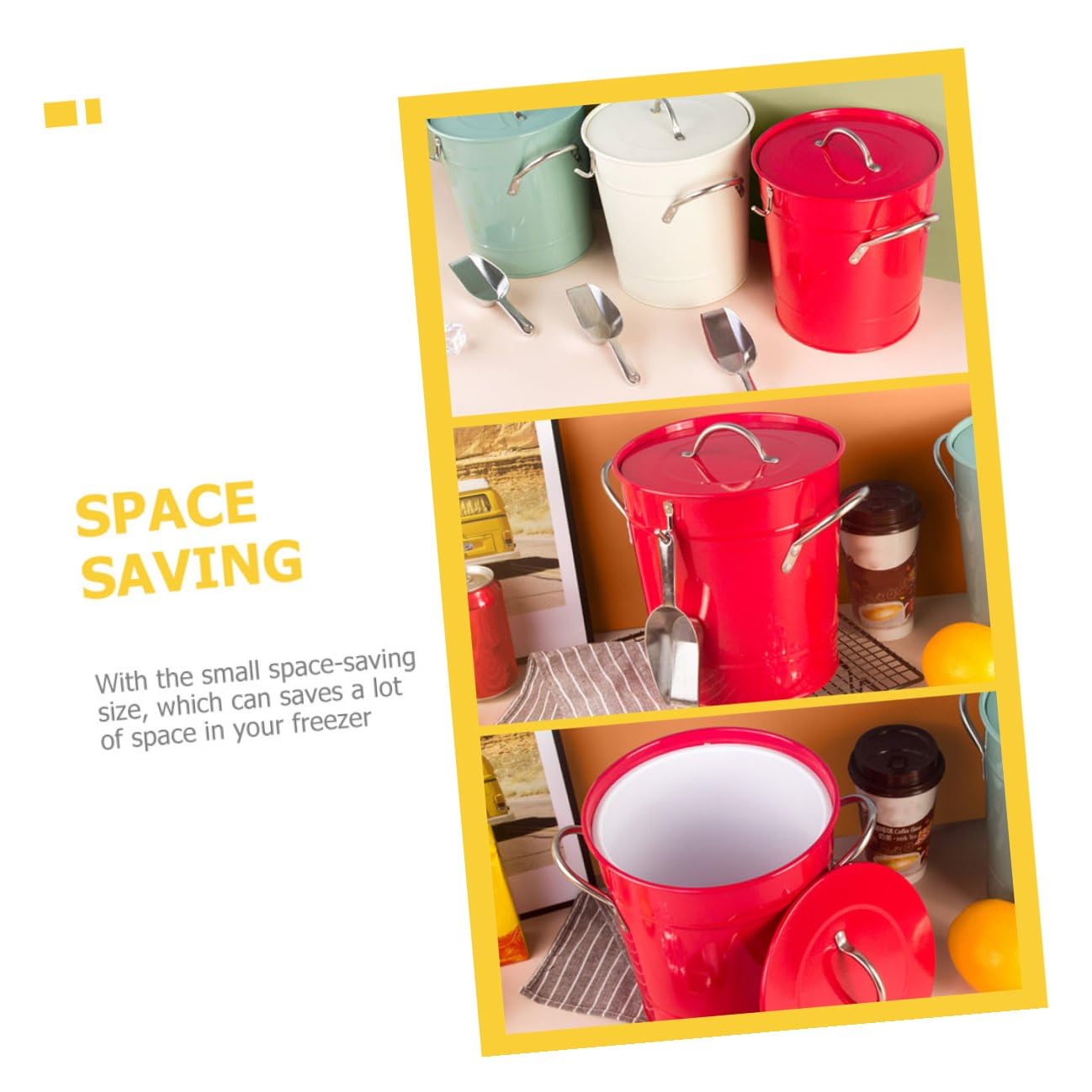 DOITOOL Seau à Glace Portable en Fer Ménager 3 L Rouge Vif Isolé Multifonctionnel pour Bar et Maison, Seau pour Congélateur Adapté aux Fêtes et Restaurants
