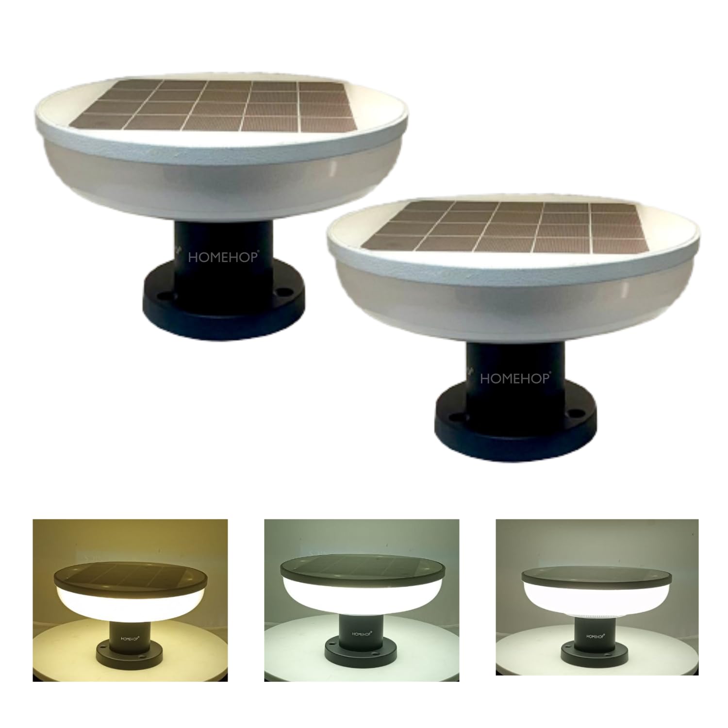 Homehop 15W Solar Gate Light for Outdoor Garden Home Pillar or Post Waterproof Wall Lamp (Multicolor, Round, Pack of 2,Aluminium)