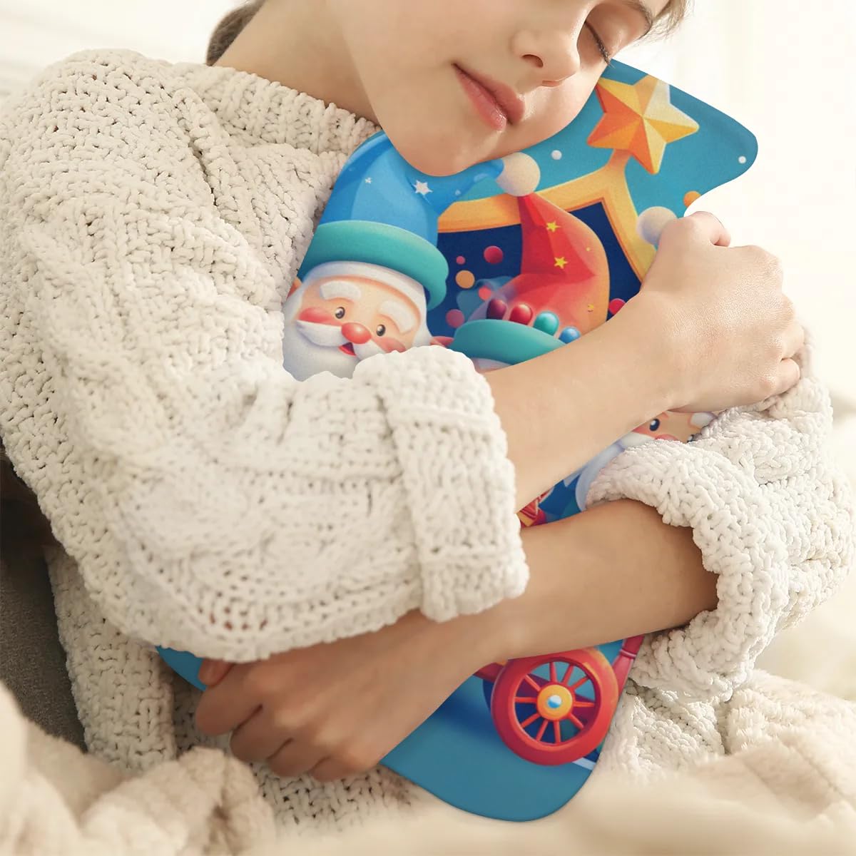 Hot Water Bottle with Soft Cover,2L Fantastic Santa Claus Hot Water Bag for Hot and Cold Compress, Hand Feet Warmer, Colorful Santa Claus Rubber Hot Cold Water Bottle Halloween Christmas Decorations