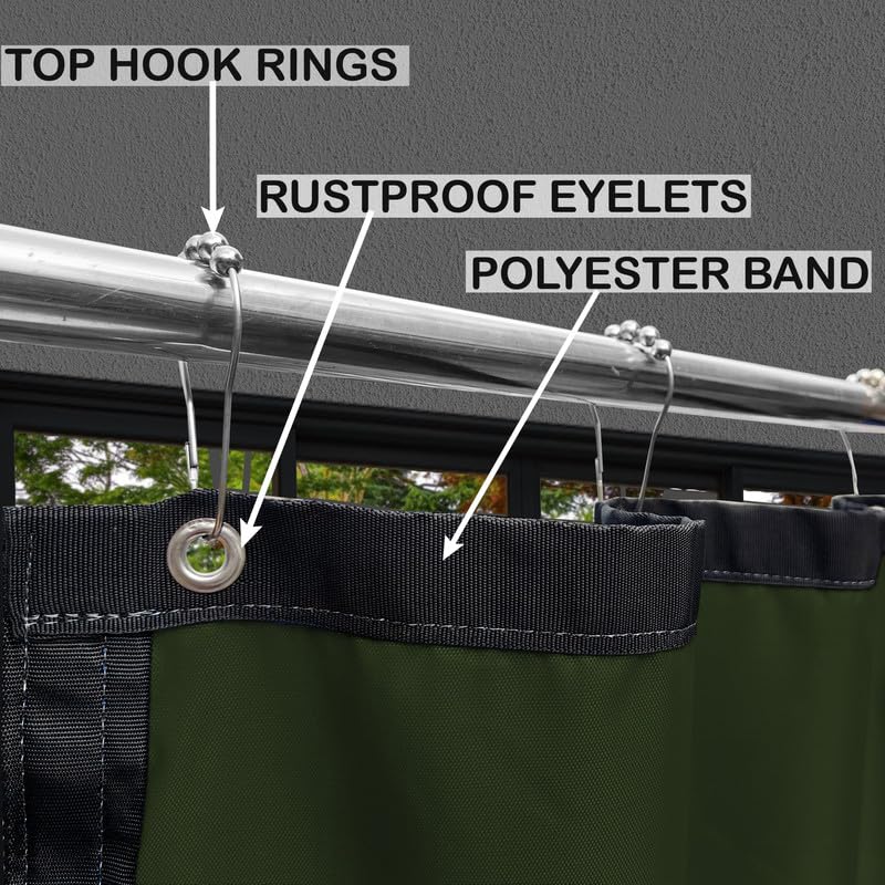 Image of Polyester with PVC Fabric Outdoor Waterproof Curtain with Top Eyelet Protect from Sun, Dust & Rain Used for Balcony, Door & Window (Military Green Color 4.5 X 12 Feet, Pack of 1 Piece)