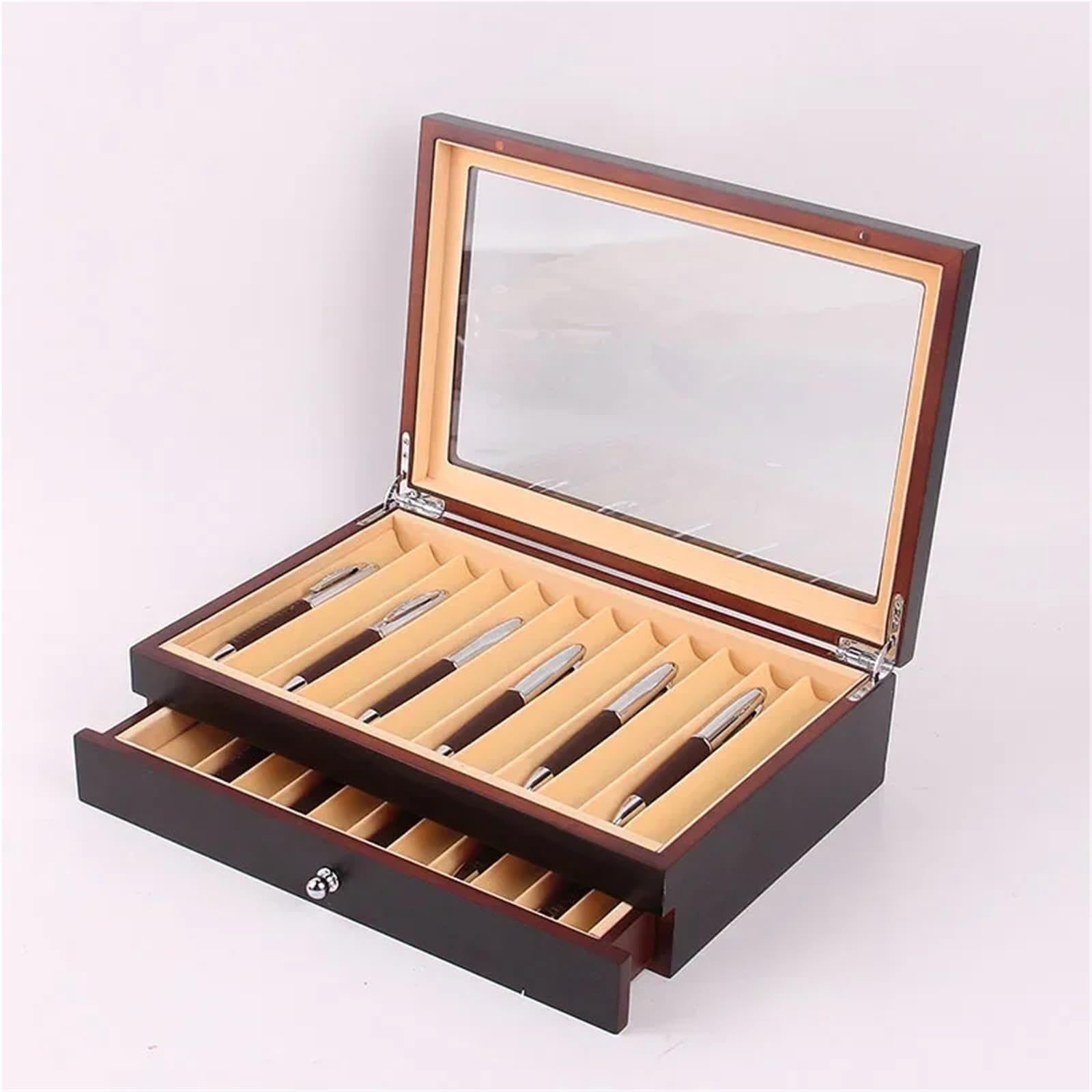 Estuche de madera con ranura for bolígrafo, 12/23/34/78, for exhibir lápices o pluma estilográfica, bonito organizador papelería for la escuela y oficina(Black-23 pens)