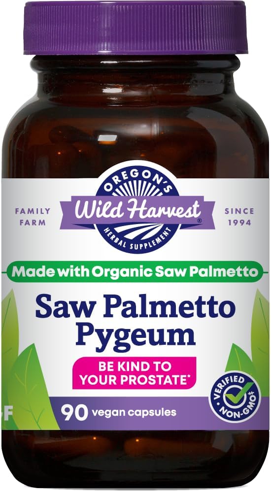 Oregon's Wild Harvest Organic Saw Palmetto Pygeum Herbal Supplement in Vegan Capsules - 90 Count