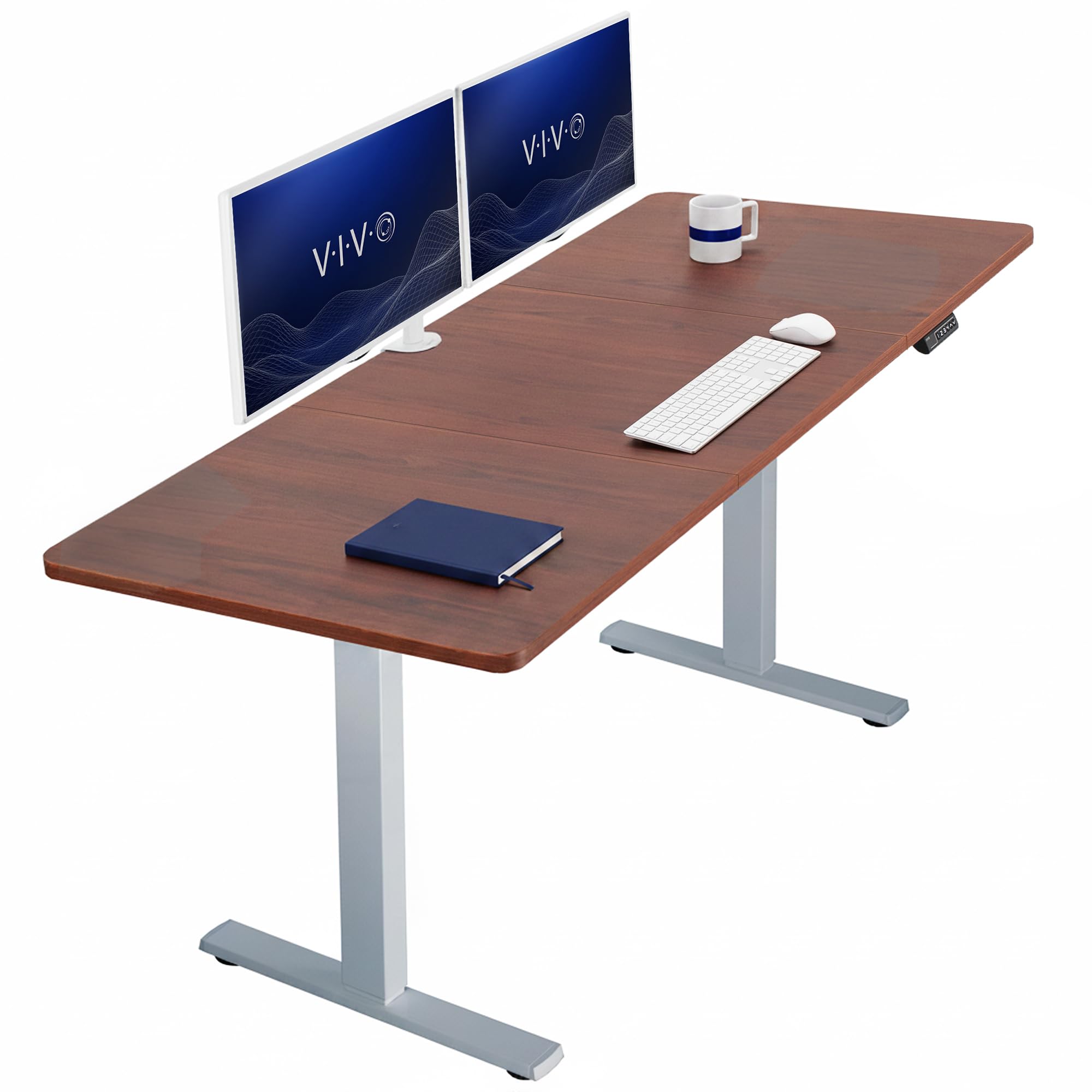 VIVO Electric 71 x 30 in Standing Desk, Memory Height Adjustment, 1B Series, Holds 220 lbs, Dark Walnut Top Gray Frame, DESK-KIT-1G7D