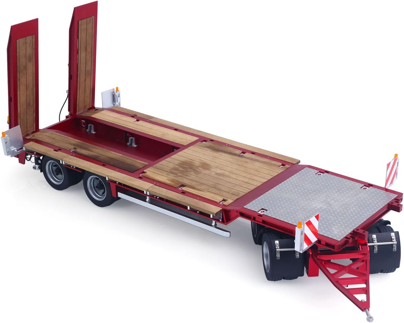 1/14 CNC Metal 4Axles Hydraulic Trailer Air Suspension Rotating Light for Radio Control Tractor Truck 56368 RC Lorry Car Model Hobby Grade Model for Ages 14+(Red)