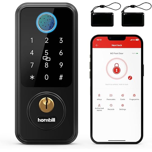 Smart Keyless Entry Door Lock, Hornbil Smart Deadbolt Door Locks for Front Door with Fingerprint Bluetooth Electronic Deadbolt, Biometric Touchscreen Keypad Door Lock, Works with App, Black