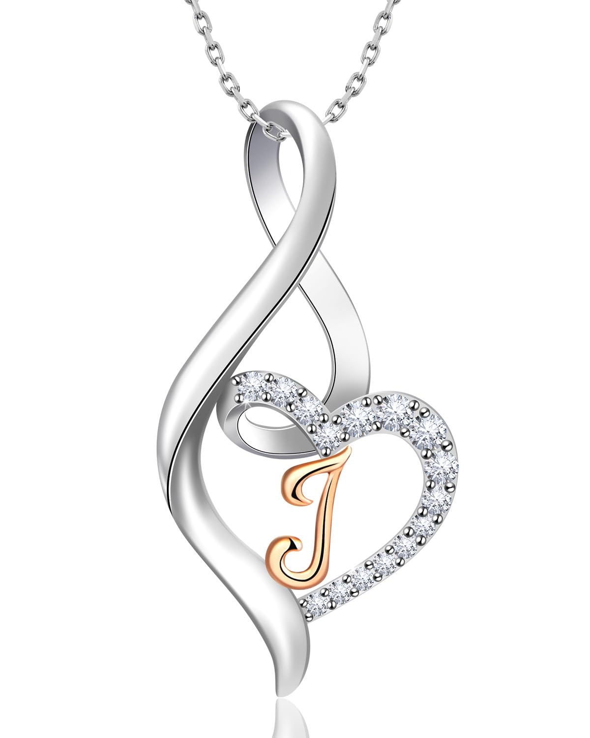 Valentine's Day Gift Initial Necklace for Women Girls, Solid 925 Sterling Silver Heart Letter A-Z Monogram Name Pendant, Personalized Jewelry