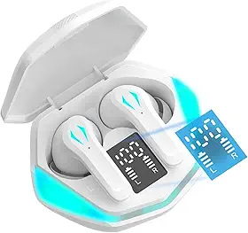H'MASTON Fone de Ouvido Bluetooth Fone Sem Fio Gamer Esportivo com Microfone Cancelamento de Ruido Ativo Tela LED RS-29 (BRANCO)
