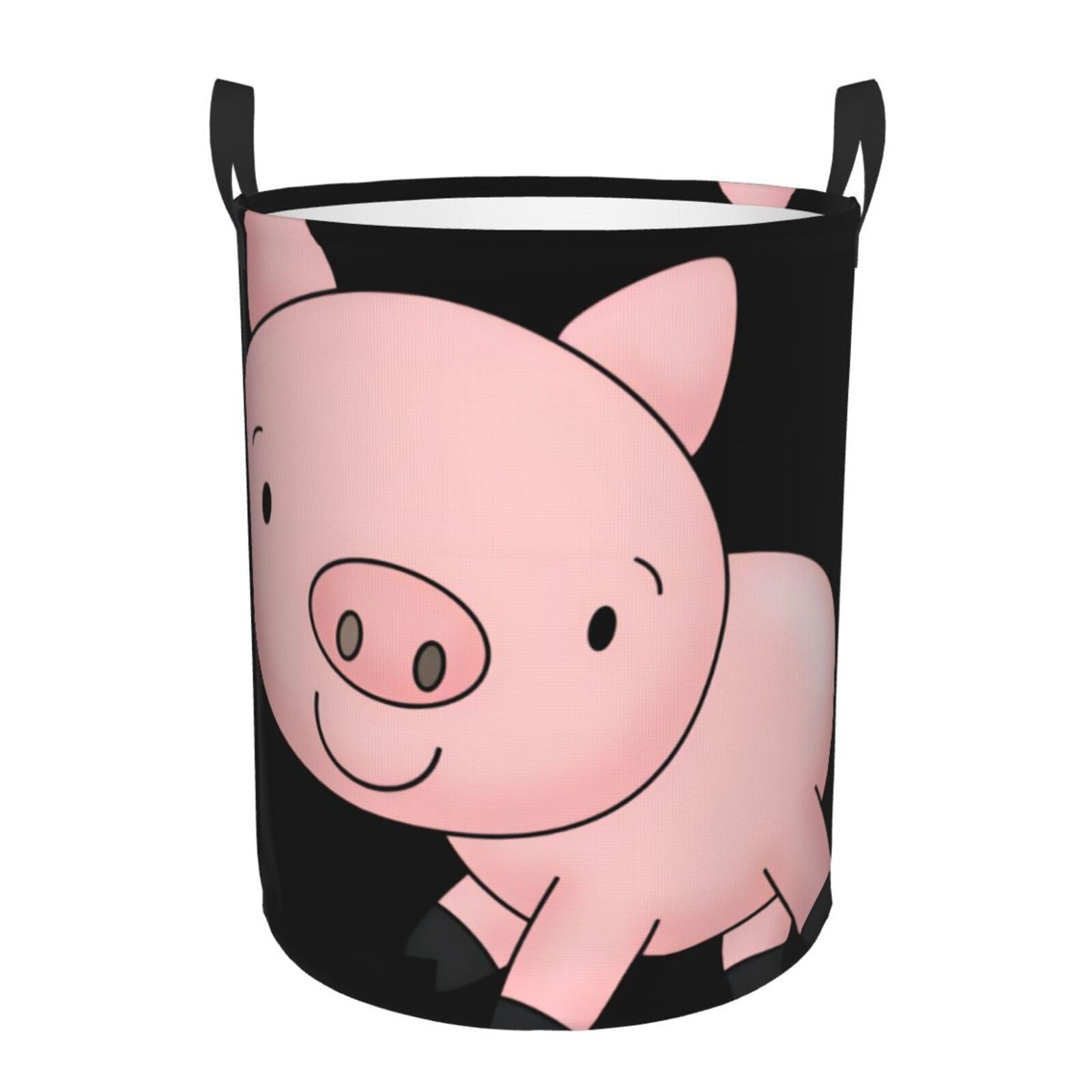 M Circular Hamper – Collapsible Cartoon Pig Print Laundry Basket