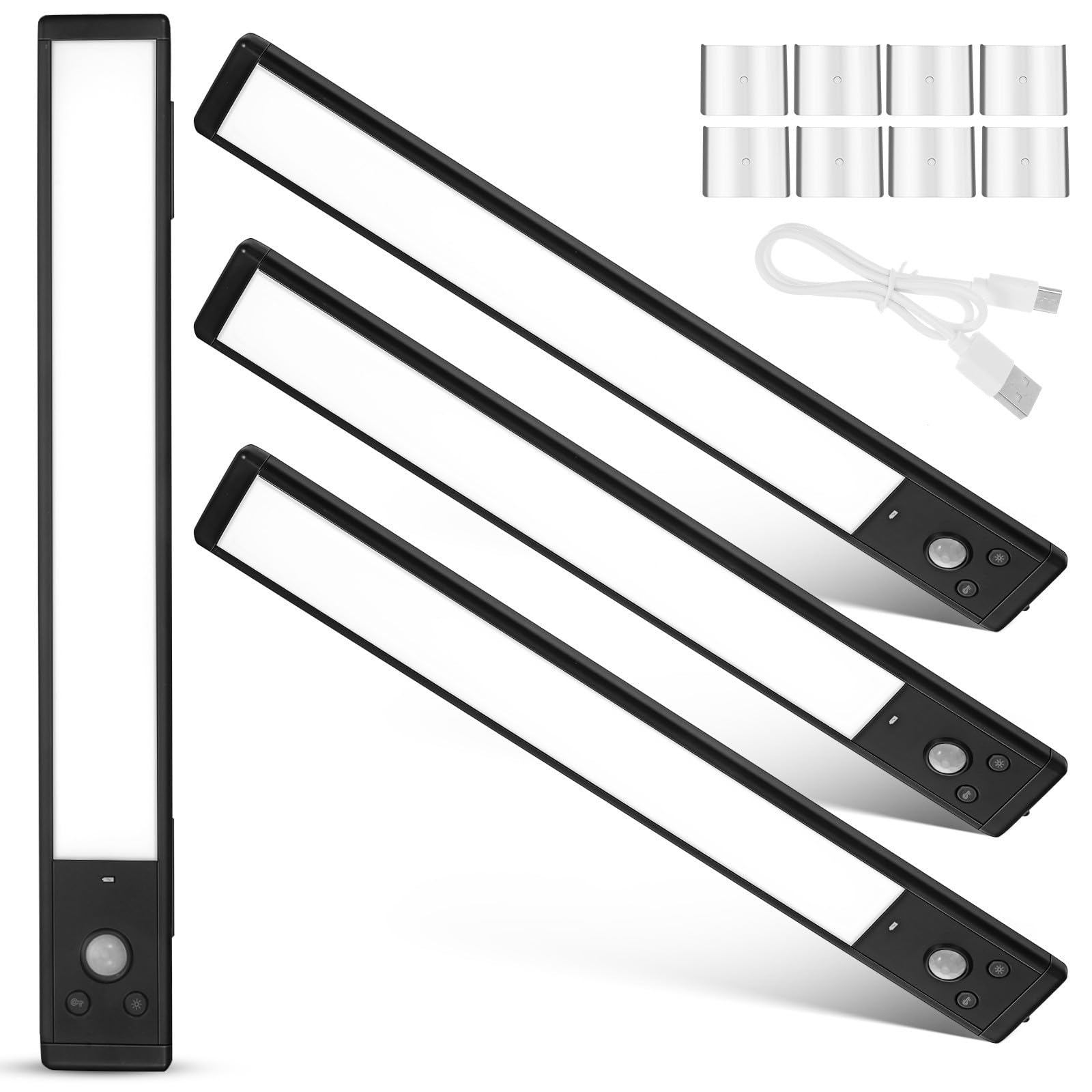 4 Stück LED Unterbauleuchten mit Bewegungsmelder Hohe Helligkeit Schwarz Aluminiumlegierung und Kunststoff Sanftes Nachtlicht für Flur und Türrahmen