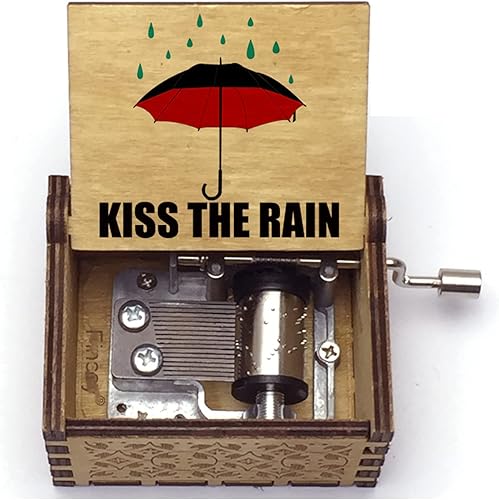 Kiss The Rain - Caja de música con manivela de madera caja musical clásica clásica regalos a mano para mamá papá hija hijo niños niñas y amigos Kiss