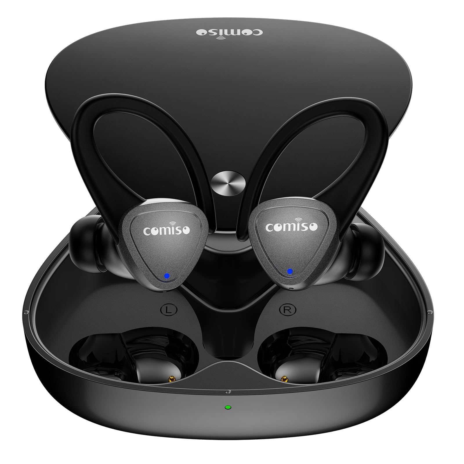 comiso Wireless Earbuds Bluetooth 5.3- Noise Cancelling Headphones, Sports Bluetooth Headphones with Earhooks, Build in Mic, Charging case, Wireless Earbuds with 60H Playtime for Workout, Running