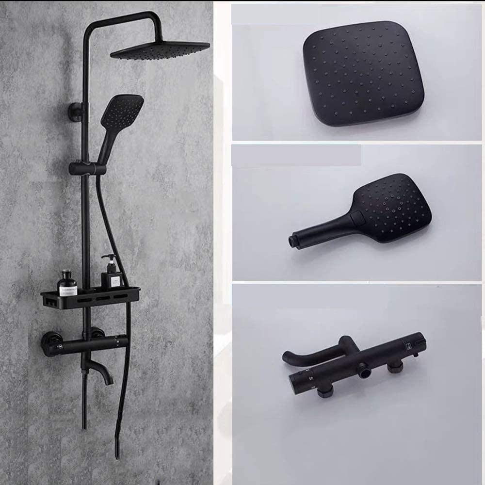 Ensemble de douche thermostatique anti-brûlure avec colonne de douche noire en cuivre complet