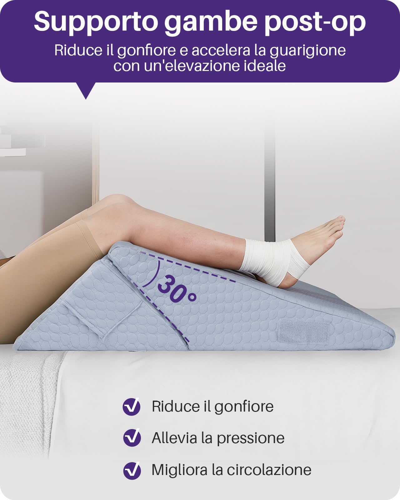 Kekoy Cuscino Antireflusso Adulti Regolabile: Aiuta Contro Apnea Notturna, Reflusso Acido, Mal di Schiena, Russamento | Cuscino a Cuneo Memory Foam, Fodera Lavabile, Maniglia - Grigio, 23 e 31 cm