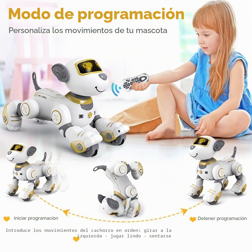 VATOS Control Remoto Perro Robot Juguete para Niños - Toque y SIGA 17 Funciones Interactivo Perro Robot, Programable Inteligente Caminar Cachorro Inteligente RC Perro Robot Juguetes Regalos Niñas