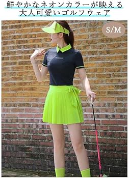 マルボンゴルフウエアイエロープリーツスカートMサイズ Amazon.co.jp: ゴルフウェア レディース 上下セット 半袖 襟付き
