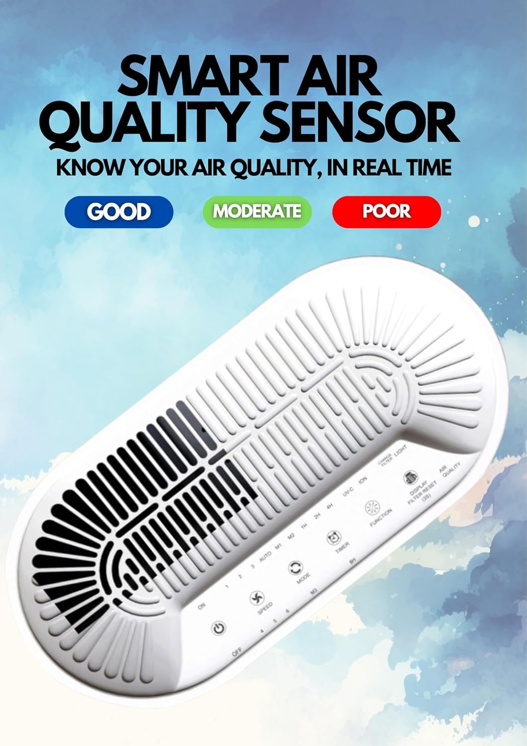 Azeus Purificatore d'aria FS32 True HEPA per stanze grandi, bianco, alto CADR 400m³/h, rimozione di polvere di fumo e peli di animali domestici, modalità automatica con sensore di qualità dell'aria