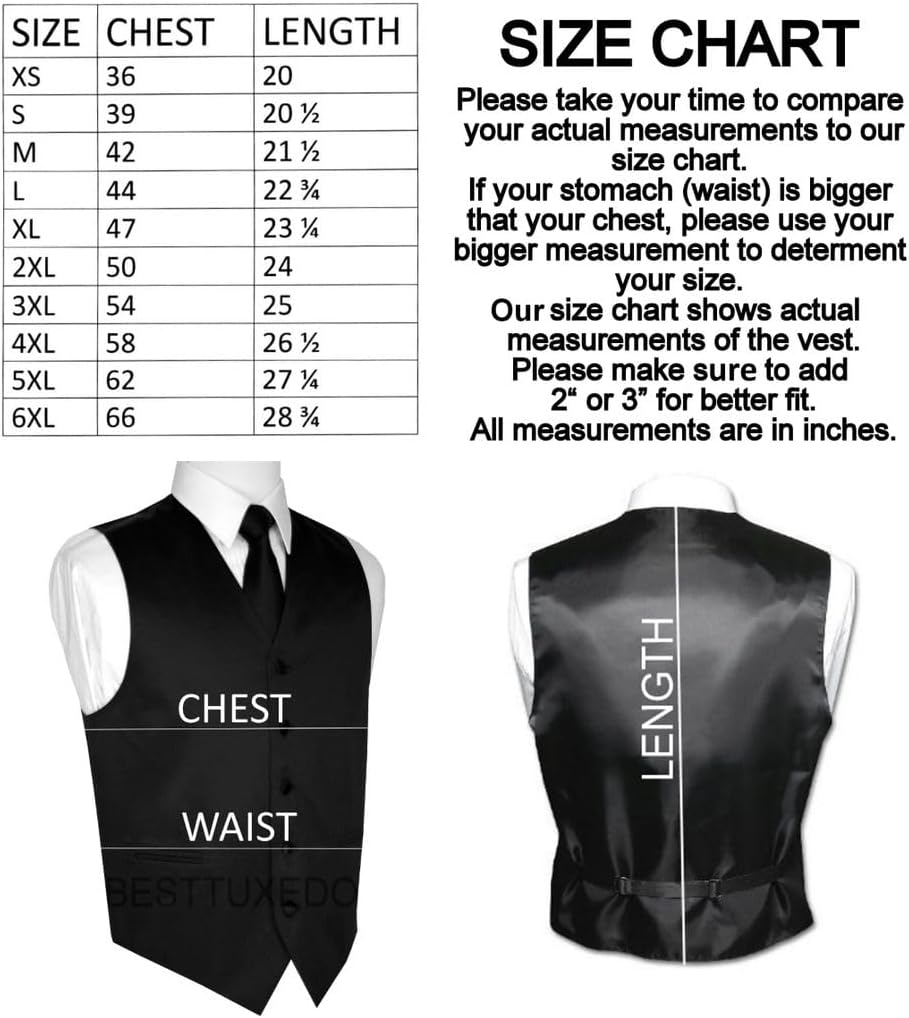 Men's 3-Piece Tuxedo Vest Set Jacquard Paisley with Tie and Pocket Square for Wedding, Prom, Formal Events