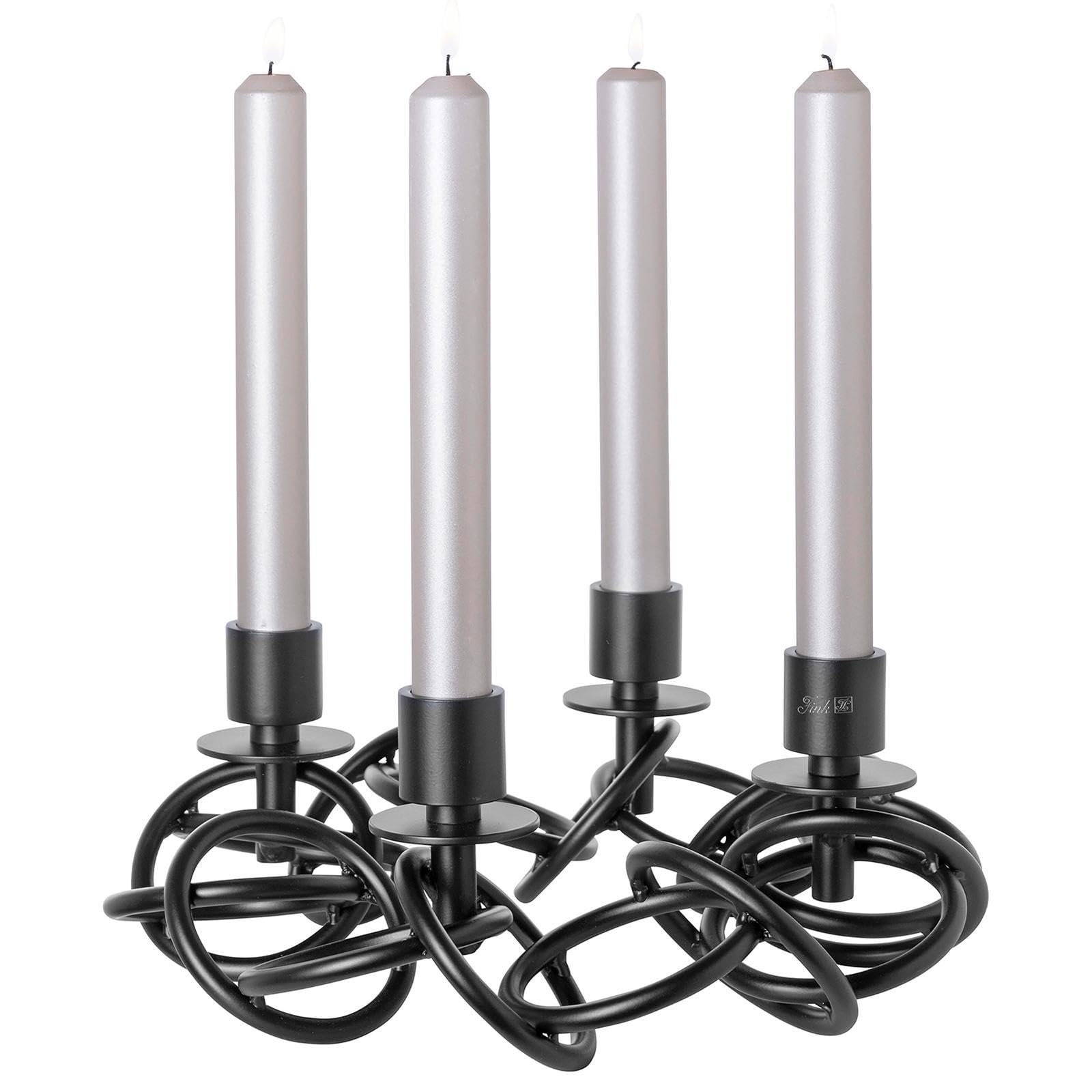 Fink Advents-Kerzenhalter 4-flammig Ø 34 cm Metall schwarz pulverbeschichtet - Kerzenständer für Stabkerzen Ø 3 cm - puristisches Design als Tischdeko & elegante Wohnzimmerdeko