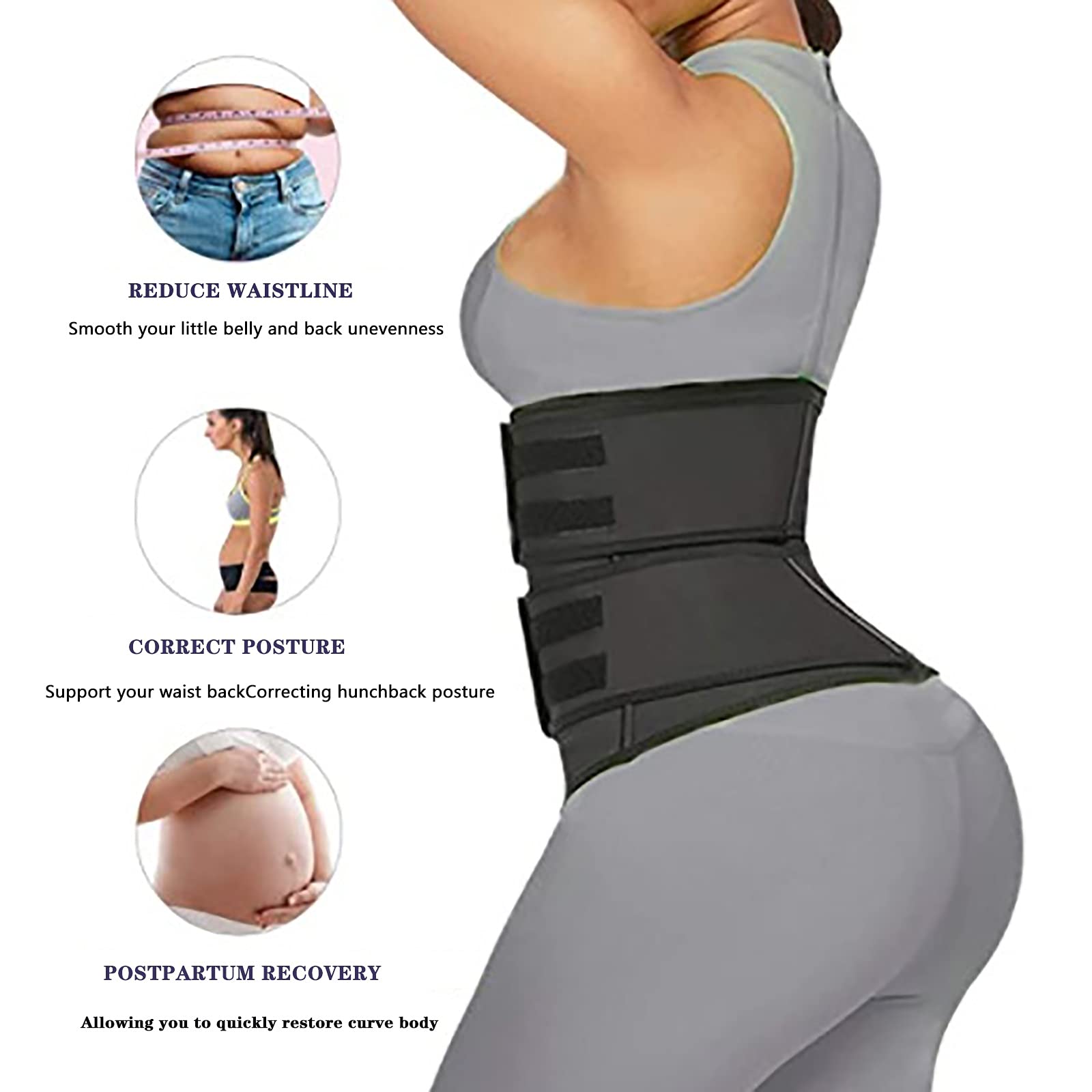 WHSPORT Femme Ceinture de Sudation Ajustable en Sauna Néoprène Ceinture de Minceur Sport Gaine Amincissante Ventre Plat Serre Taille Corset Sculptant Réglable Ceinture Abdominale Zip