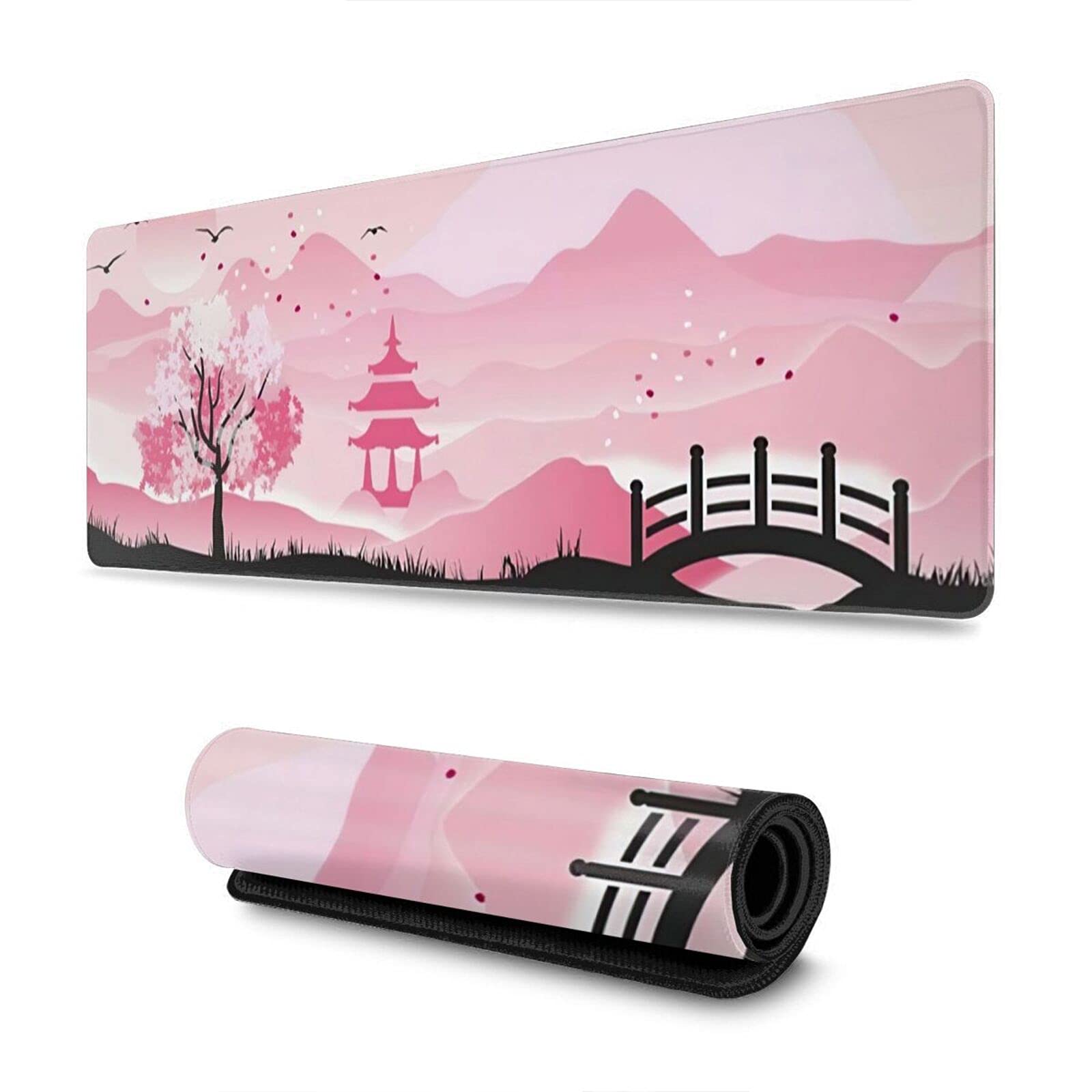 XXL Gaming-Mauspad Mit Japanischer Kirschblüten-Pagode – 80x30cm, Rutschfeste Unterseite, Genähte Kanten