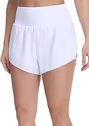 Shorts esportivos femininos de cintura alta com bolsos com zíper, forro de malha de secagem rápida, shorts de treino para corrida e caminhada