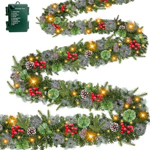 Super Long 8 Modes & Timer 18 Ft Prelit Christmas Garland for Out...