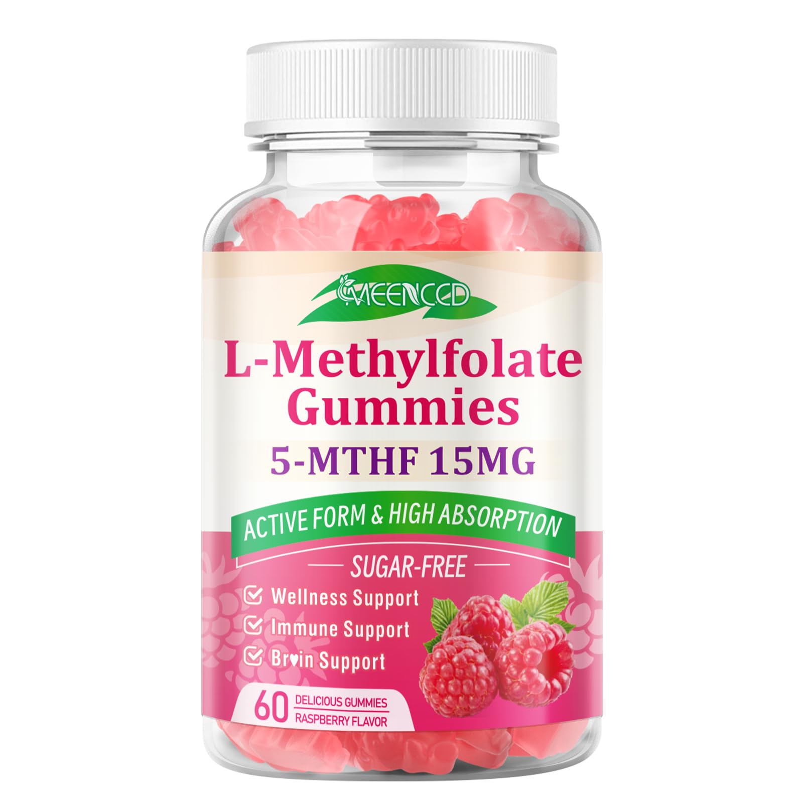L-Methylfolate Gummies, Methylfolate Supplement, 5-MTHF Supplement - Active 5-MTHF - Supports Overall Wellness, Vegan, Raspberry Flavor, 60 Count — Amazon image 7