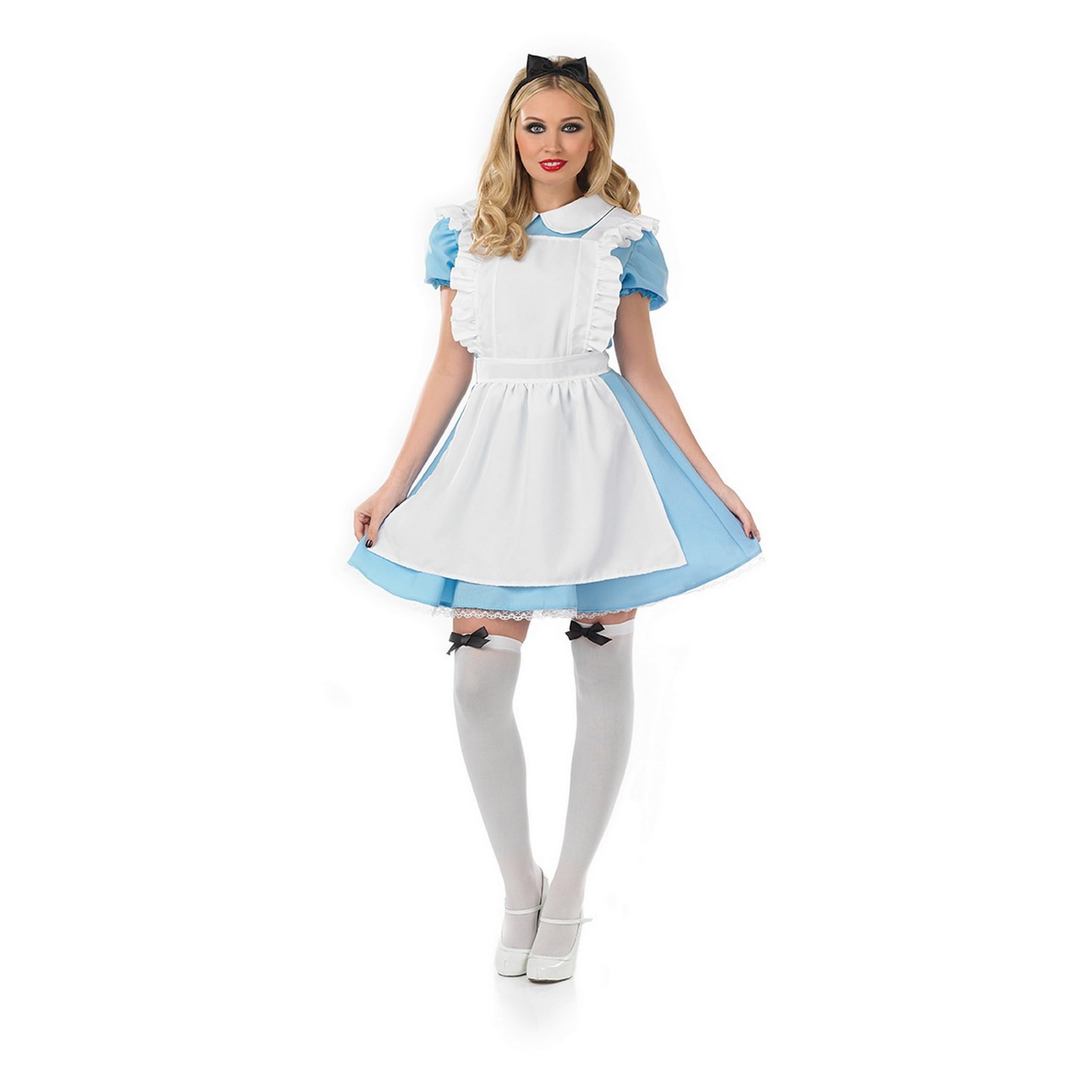 Fun Shack Alice au Pays des Merveilles Femme, Costume Conte Halloween | Robe Bleue, Tablier, Chaussettes & Serre-Tête, Look Conte de Fées, Parfait pour Halloween, Idéal pour se Déguiser