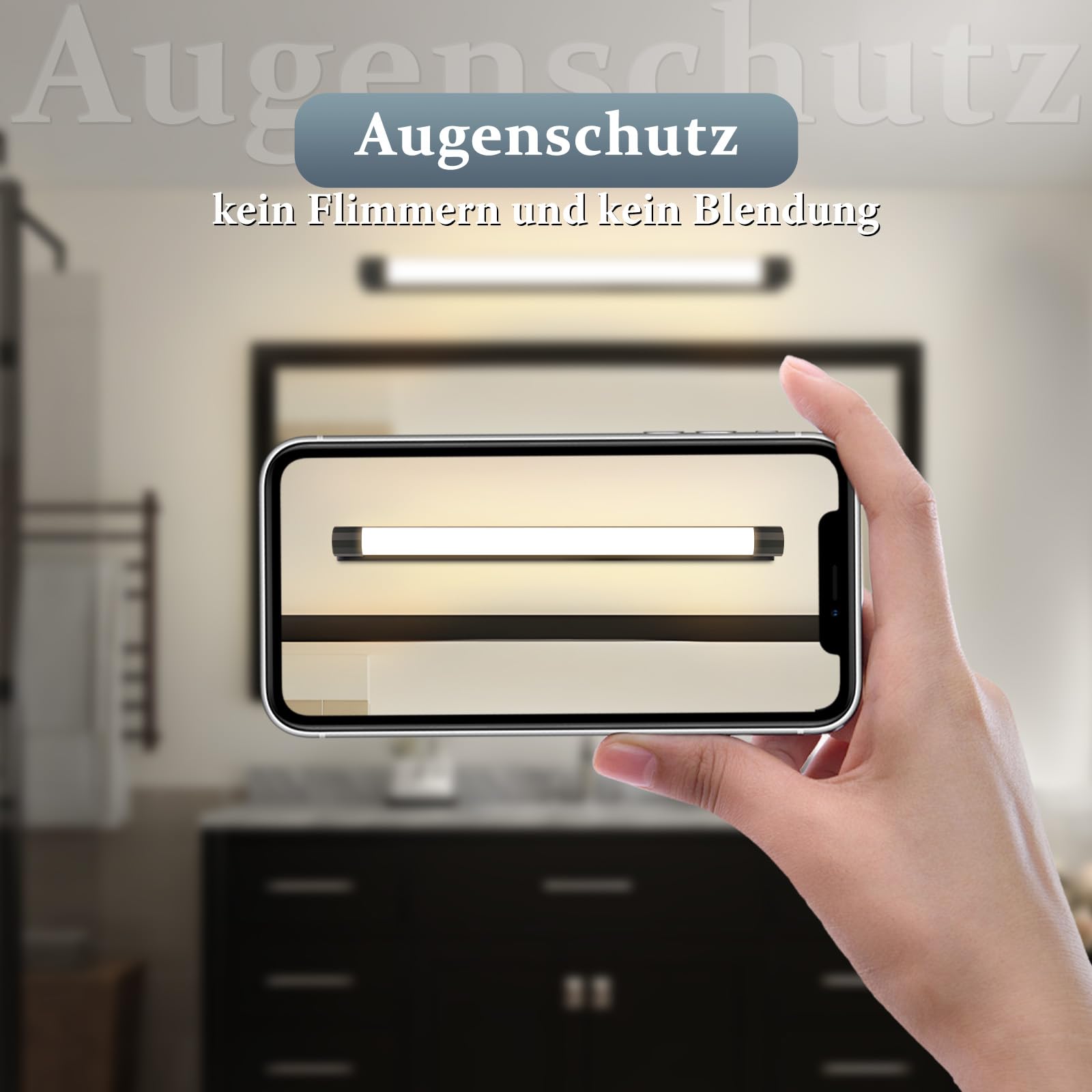 Homefire Lampada a LED per specchio da bagno 50cm 10W Lampada per | specchio da bagno Nero 3000K Impermeabile IP44 Lampe da parete moderna Applique per corridoio Soggiorno Armadio