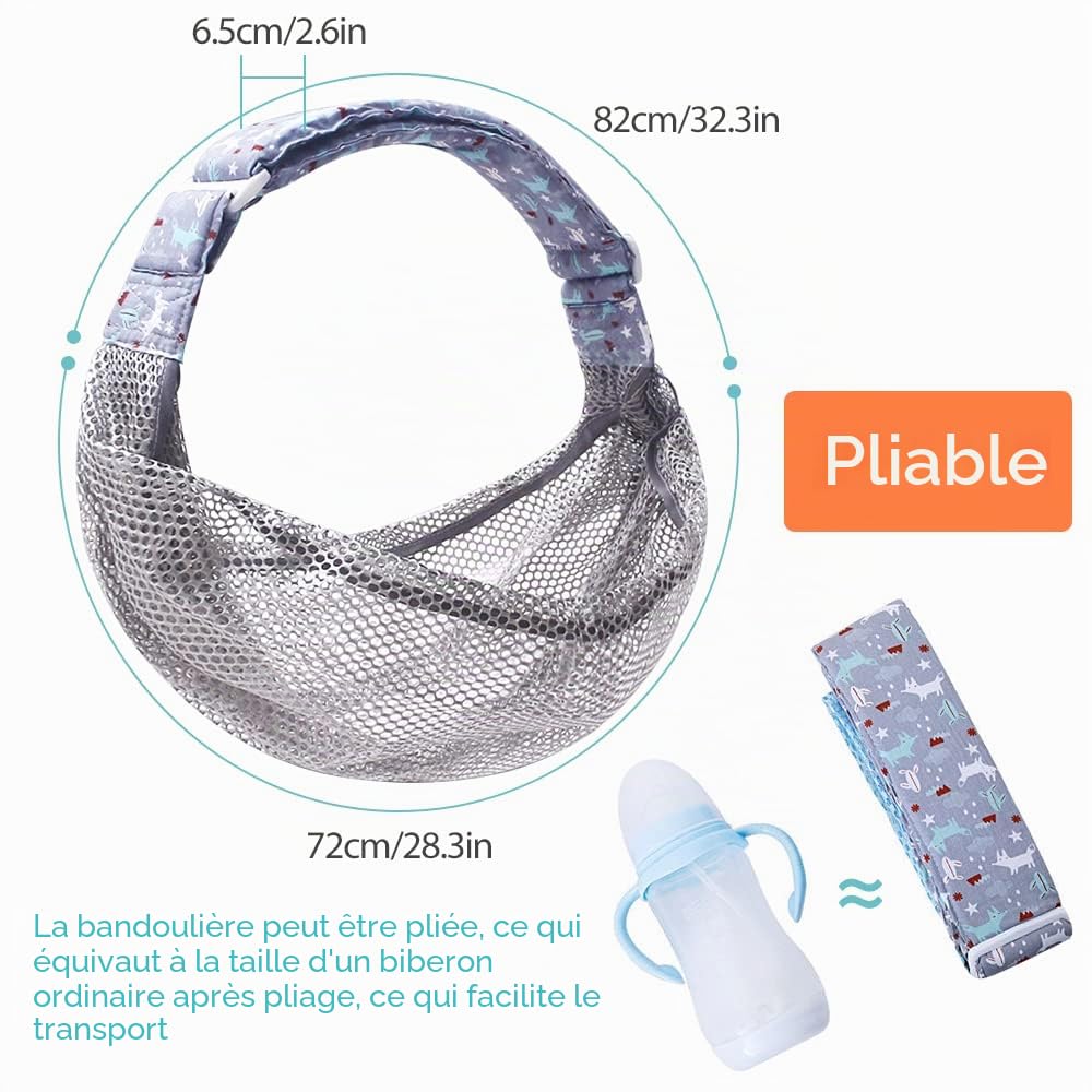 Écharpe de portage respirante pour bébé, Écharpe réglable pour bébé, Écharpe de portage pour bébé, Séchage rapide, Tissu en maille 3D, Sangles d'épaule épaisses, Élastique pour l'été, Piscine