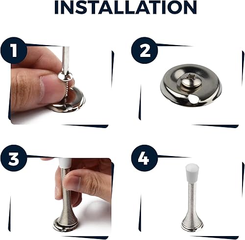 Miniatura 6 de 30 topes de puerta grandes de níquel cepillado de 3.35 pulgadas, topes de puerta de resorte para la parte inferior de la puerta, paquete de topes de