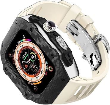 bik luxury carbon fiber case band for apple ultra 49mm watch modification kitretrofit kit fluorine rubber bracelet for iwatch 49mm ultra color whi